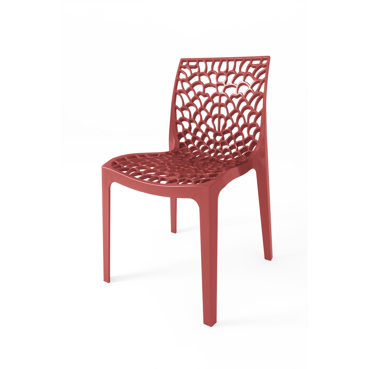 Chaise Saphir en polypropylène de haute qualité, coloris Marsala, empilable. Marque Grandsoleil. Dimensions : 52x51x81 cm.