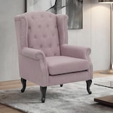 thumbnail of Chesterfield fauteuil, relax club fauteuil wing chair, waterafstotende stof/textiel ~ lichtroze zonder voetenbank