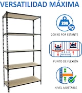 thumbnail of SimonRack Estantería Metálica, 2000x1200x500 mm, 5 Alturas, Bandeja Madera, 200 kg de Punto Flexión, Antracita/Madera - Maderclick