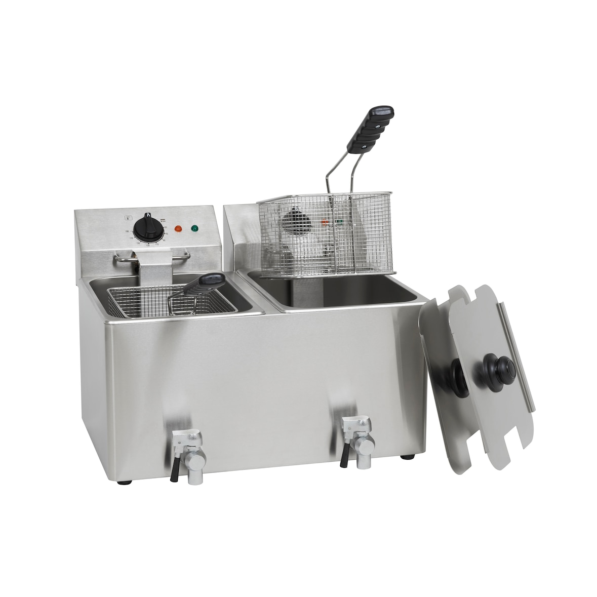Profi- friteuse HDF2128, roestvrij staal/kunststof, 39 x 55 x 55.8 cm, inhoud: 8+8 L, vermogen: 2 x 3250 W, afneembare mandgreep, zilver
