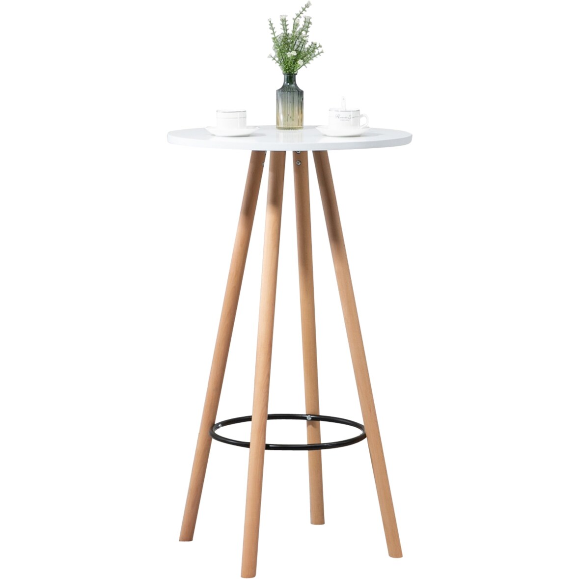 Décoshop26 - Table haute ronde avec repose-pieds hauteur 107 cm en MDF blanc design scandinave TAB10068