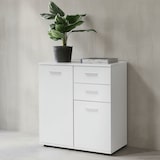 thumbnail of Kommode mit Türen & Schubladen 71x78x35,5cm Schrank Holz Weiß, Flurschrank hell modern, Mehrzweckschrank klein, Anrichte Sideboard matt,