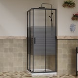 thumbnail of Mampara de Ducha 70x90 Cabina de Ducha 2 Lados Angular Corredera Rectangular Cristal Serigrafiado Transparente - Negro