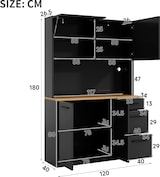 thumbnail of Merax LED buffetkast 120x40x180 cm, hoge keukenkast met werkblad, stopcontact en USB, opbergruimte, koffiestation, zwart