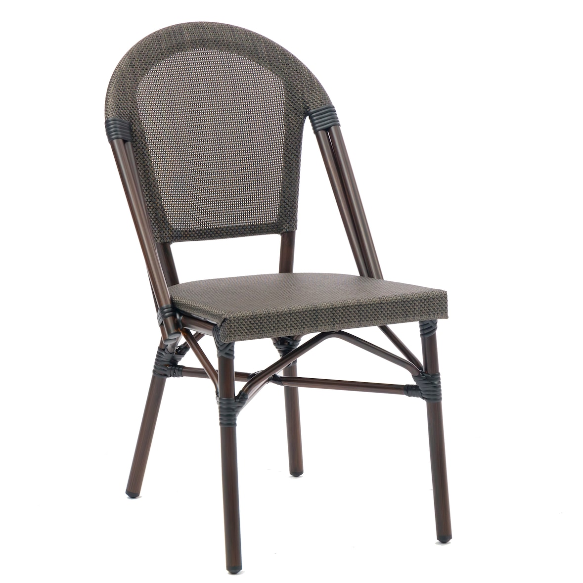 METRO PROFESSIONAL Chaise de terrasse BELVIERA, inox/dossier textile, empilable, noir/blanc