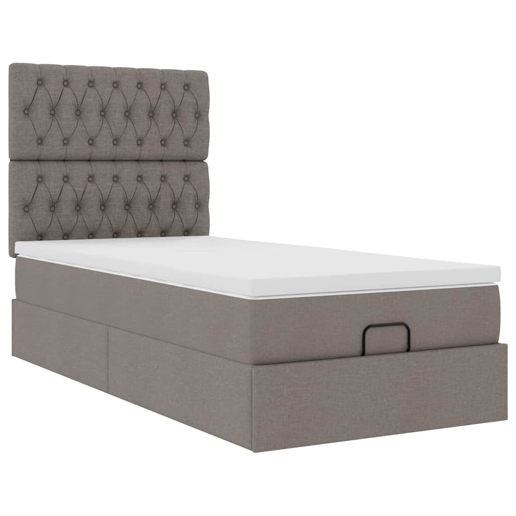 vidaXL Ottoman-Bett mit Matratze & LEDs Taupe 90x190 cm Stoff