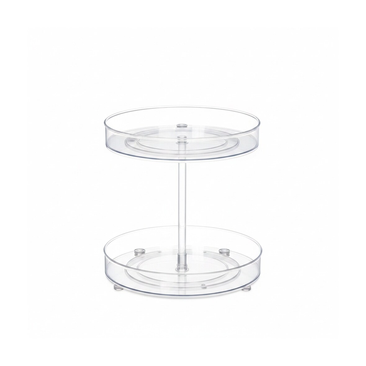 Relaxdays Drehteller, 2-stöckig, Ø 27 cm, drehbar, Drehscheibe für Kühlschrank, Kosmetik & Gewürze, rund, transparent