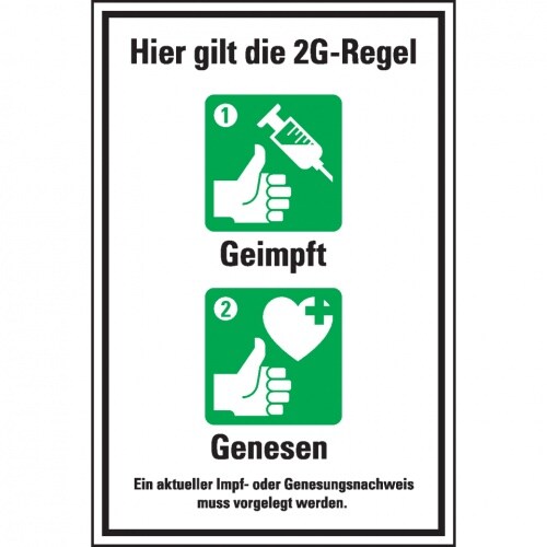 Aufkleber, Hinweisschild Hier gilt die 2G-Regel, Folie, selbstklebend, 200x300mm