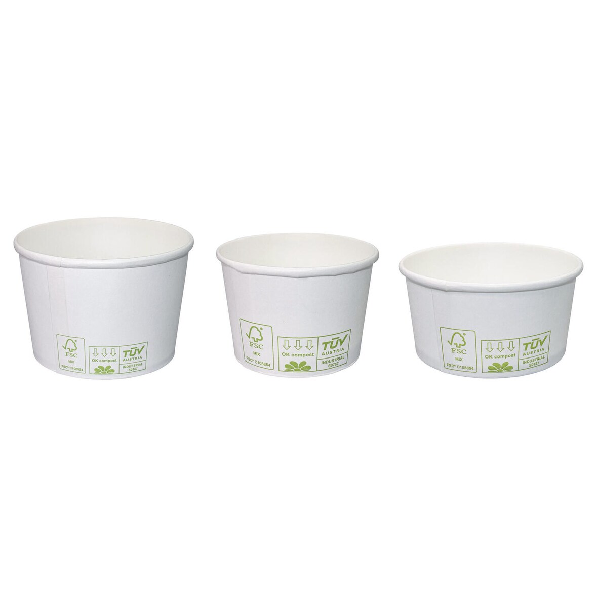 200x Bio Eisbecher Pappbecher 100% ohne Kunststoff 340ml O101 Höhe 63mm weiß