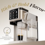 thumbnail of Cafetera espresso con portafiltro CIARRA, molinillo, presión de 15 bares, prensado automático y depósito de leche CBSACM-D6