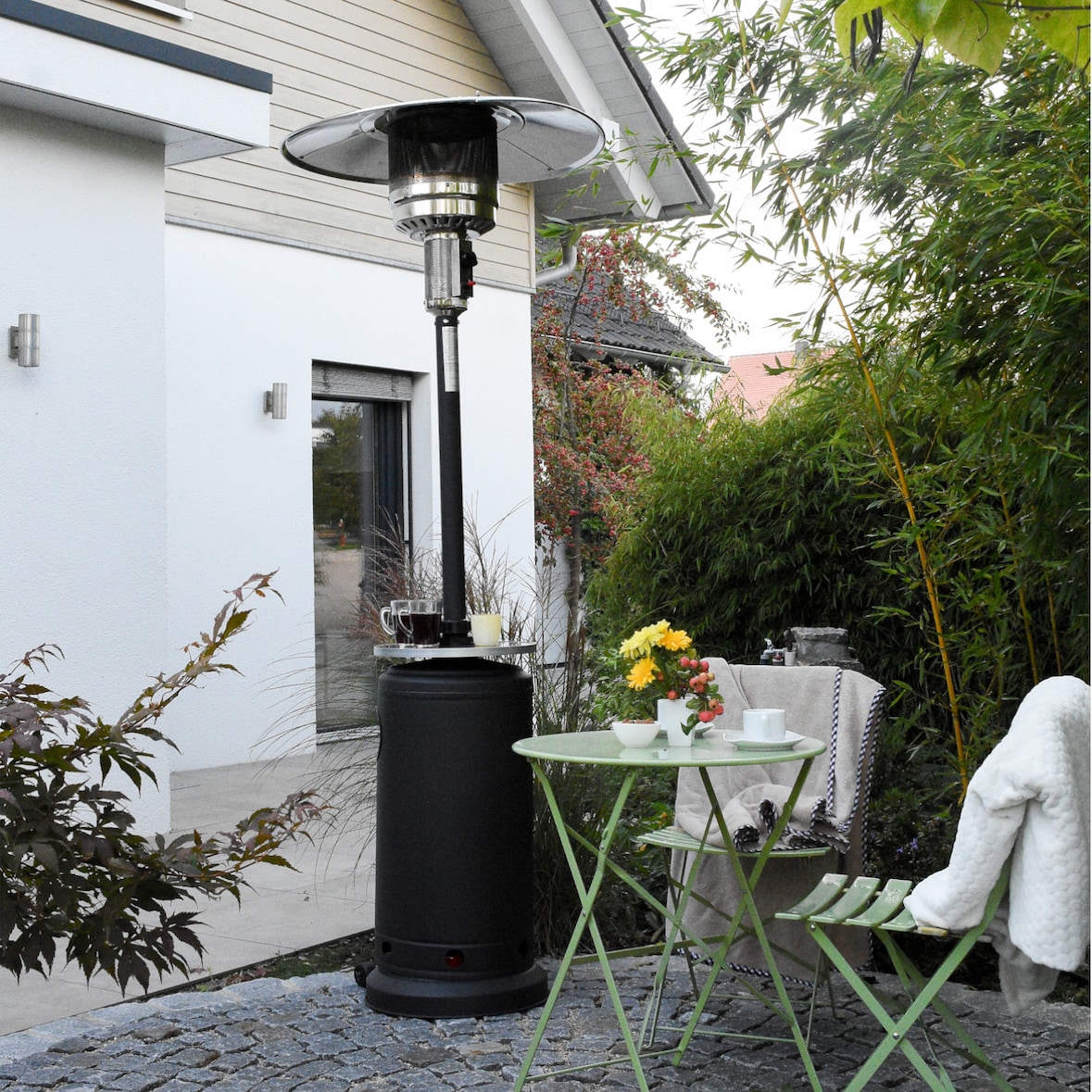 APANA 14KW Gas Heizpilz Bellamente ONE Gasheizstrahler für Terrasse Balkon Garten mit Rollen Umkippsicherung und Abschaltautomatik in anthrazit