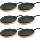 thumbnail of 6x WAS Germany Servierpfanne mit Holzuntersetzer und Serviergriff 25 x 18,5 x 2 cm Gusseisen