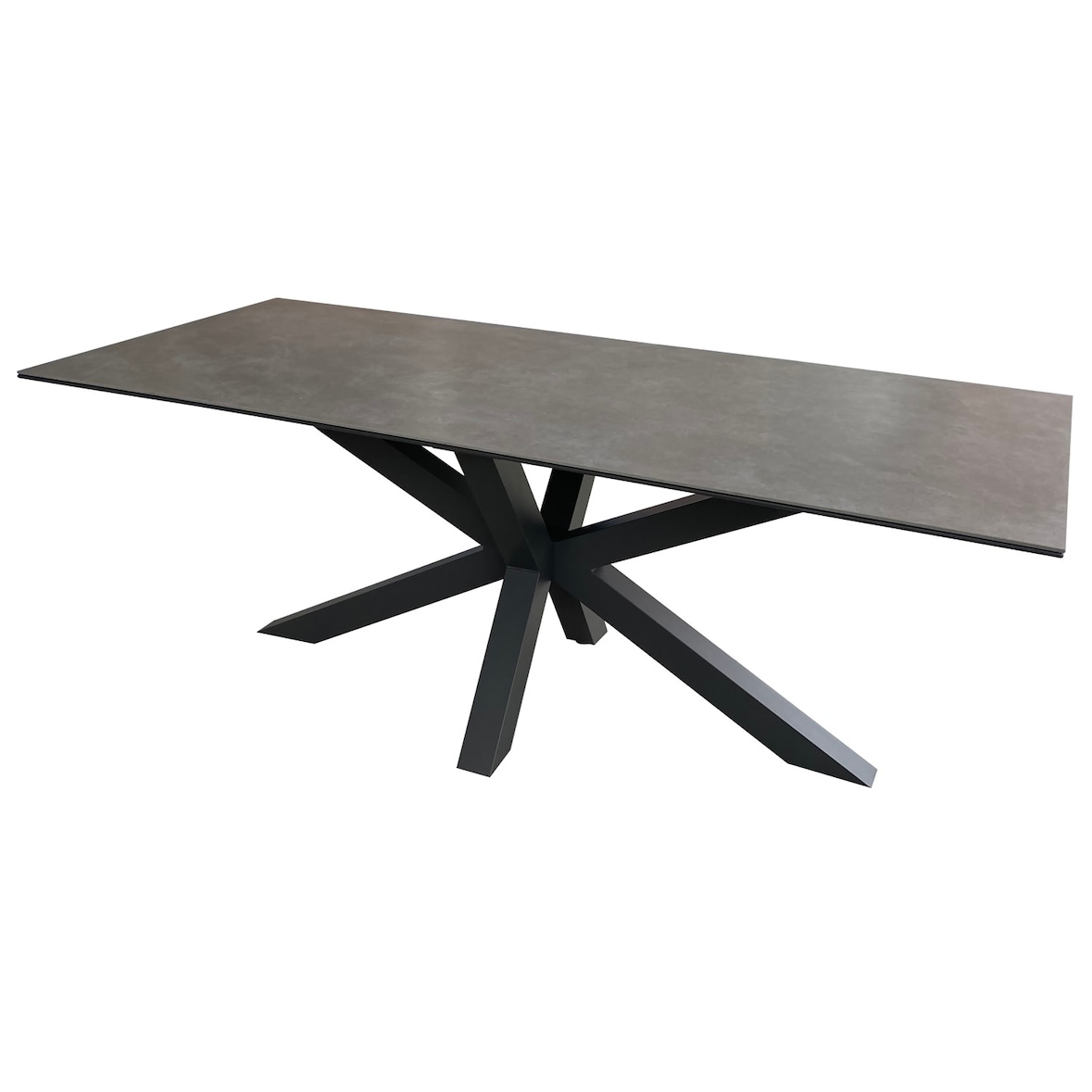 Tisch Almeria - 200 x 90 cm - gesinterter Stein hellgrau - Gestell Kreuz-Form