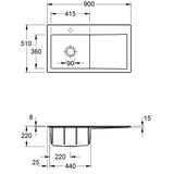 thumbnail of Villeroy&Boch Spülbecken mit Abtropffläche rechts, Subway Style 50 Steam 90x51cm, Keramik, Excenterbetätigung