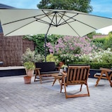 thumbnail of Vrijhangende parasol 3×4 m kantelbaar, draaibaar en met 4 vulbare tegels van wit aluminium
