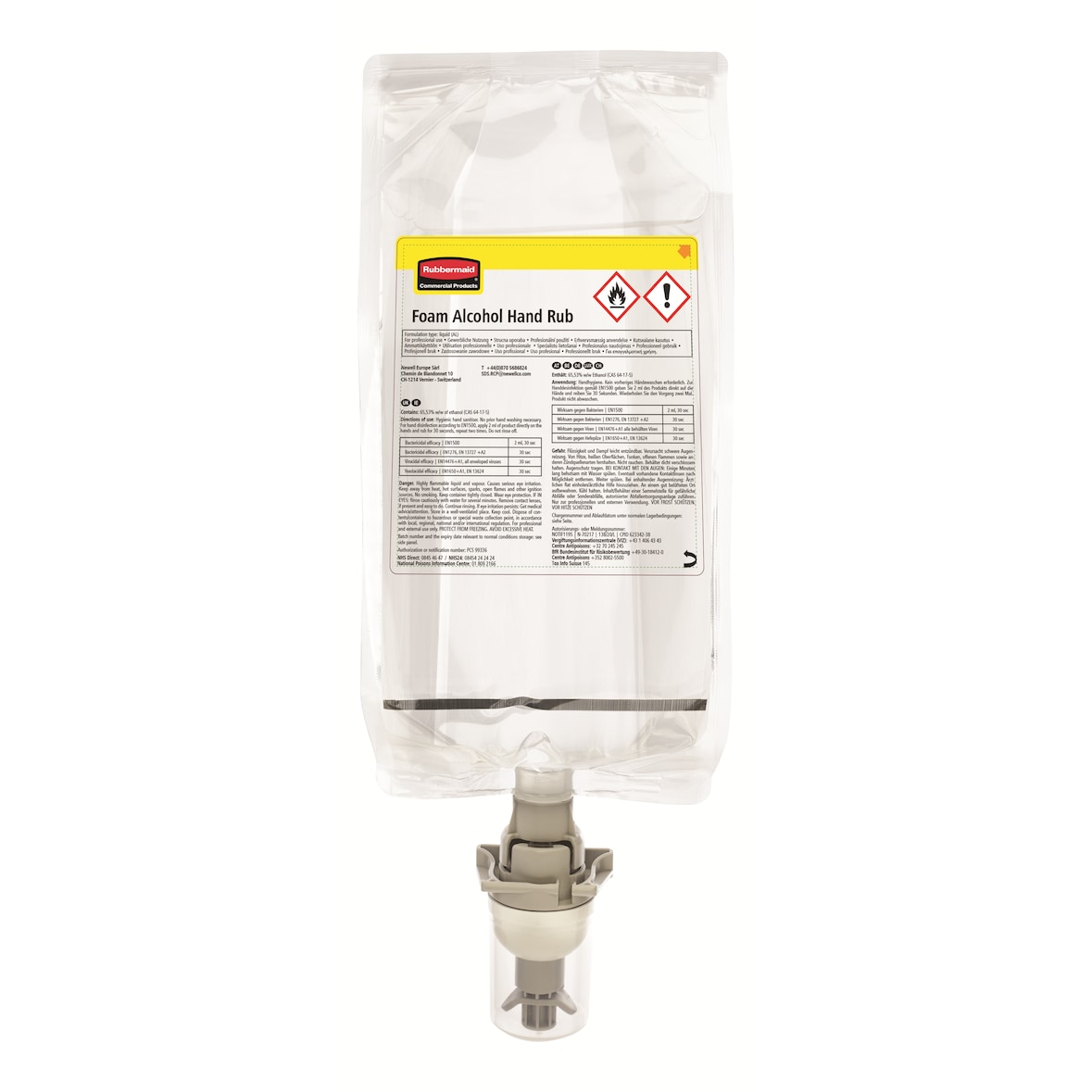 Rubbermaid Autofoam Desinfektionsschaum mit Alkohol 1000ML Nachfüllpackungen - 3er-Packung