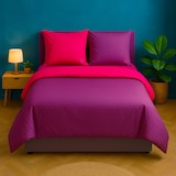 thumbnail of Benetton - Omkeerbaar dekbedovertrek 200/220cm met laken 160/200+30cm en 2 kussenslopen 50/70cm in roze en paars