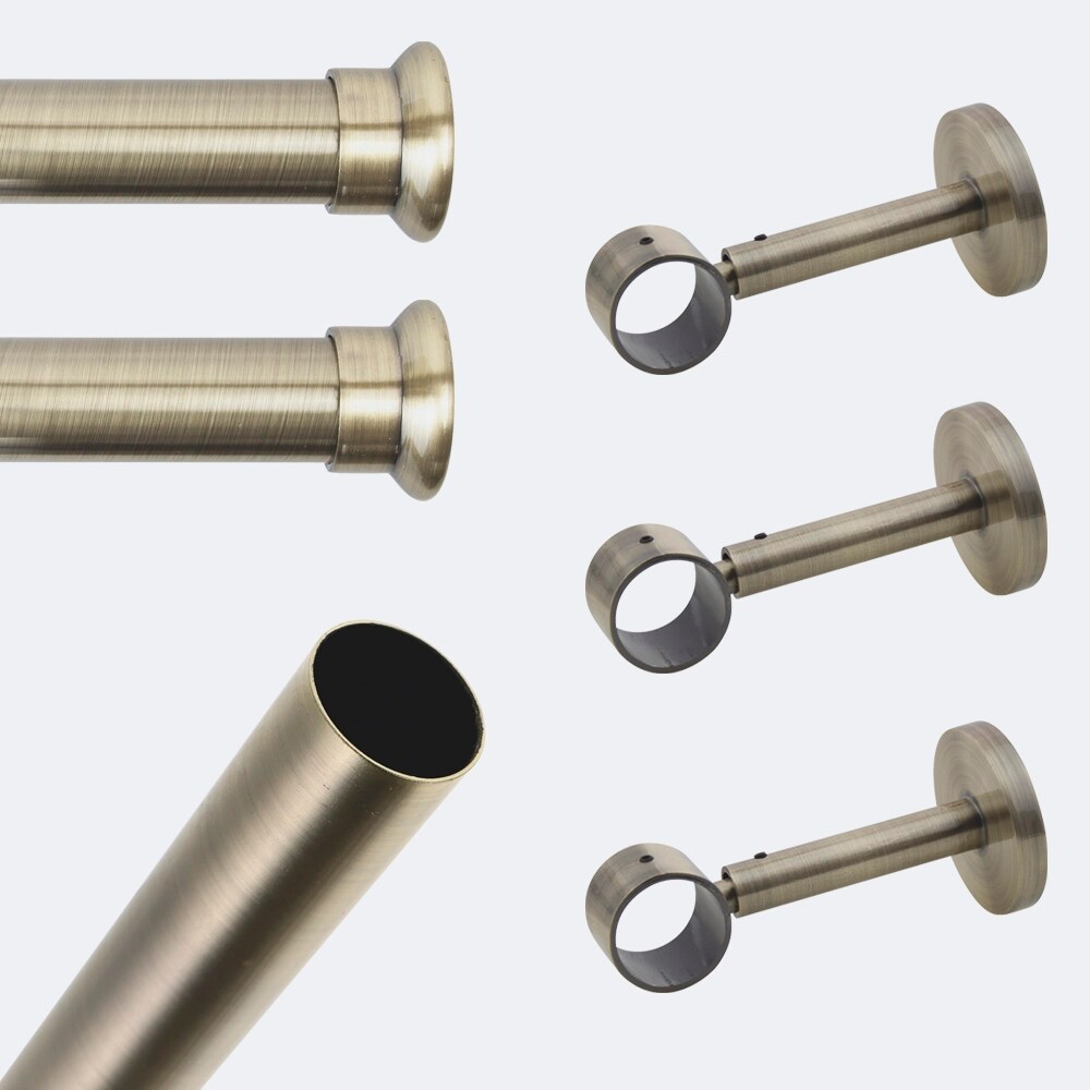 Kit de tringle à rideaux Bronze 250cm Diam.28mm Embout Chapeau - Fixation Mur - Boulet