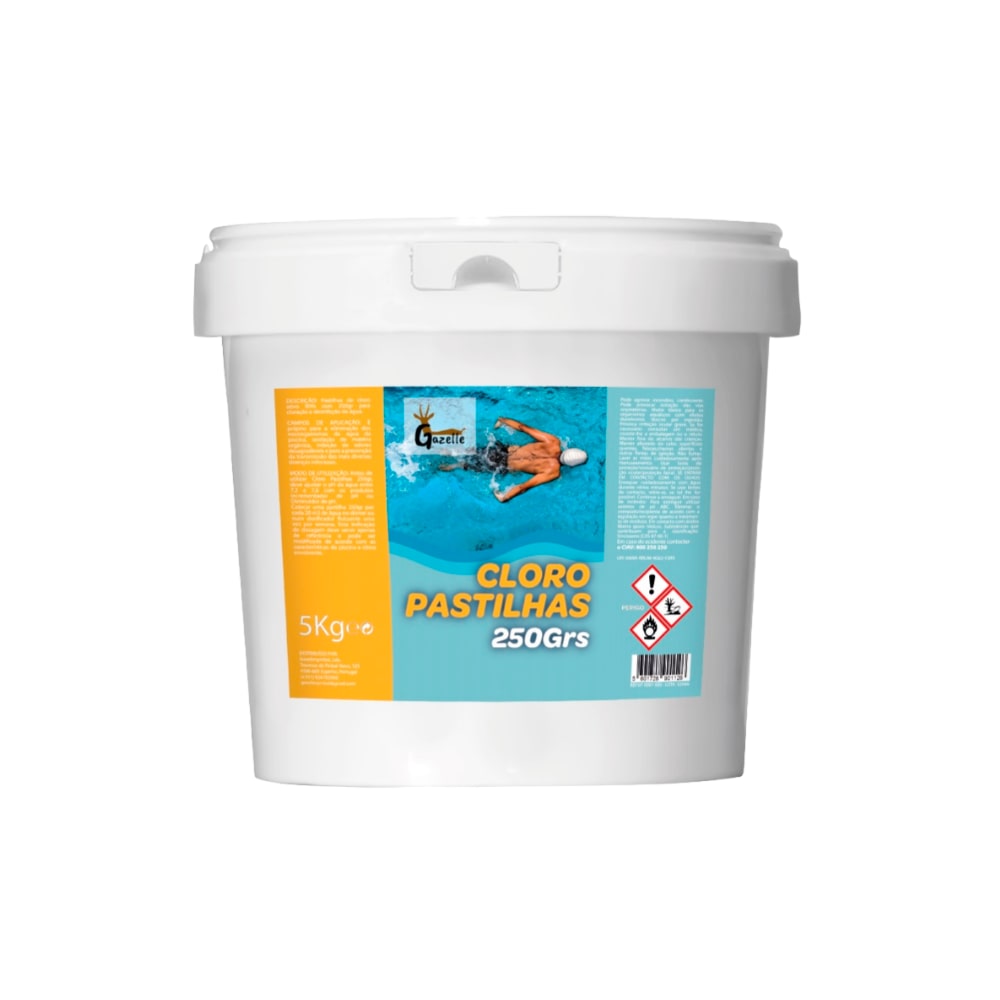 Cloro Ativo 90% em Pastilhas 250gr para Piscinas - 5Kg