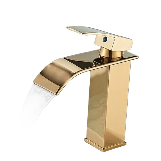 ROSA | Torneira de casa de banho cascata premium ouro brilhante | para cozinha em aço inox | Torneira  quadrada para lavatório design
