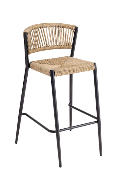 METRO PROFESSIONAL Cadeira de bar empilhável Lario, alumínio/poliuretano, design de corda, preto