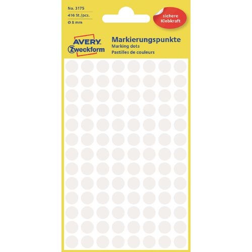 AVERY Zweckform Markierungspunkte 3175 Selbsthaftend Spezial Weiß 4 Blatt à 104 Etiketten