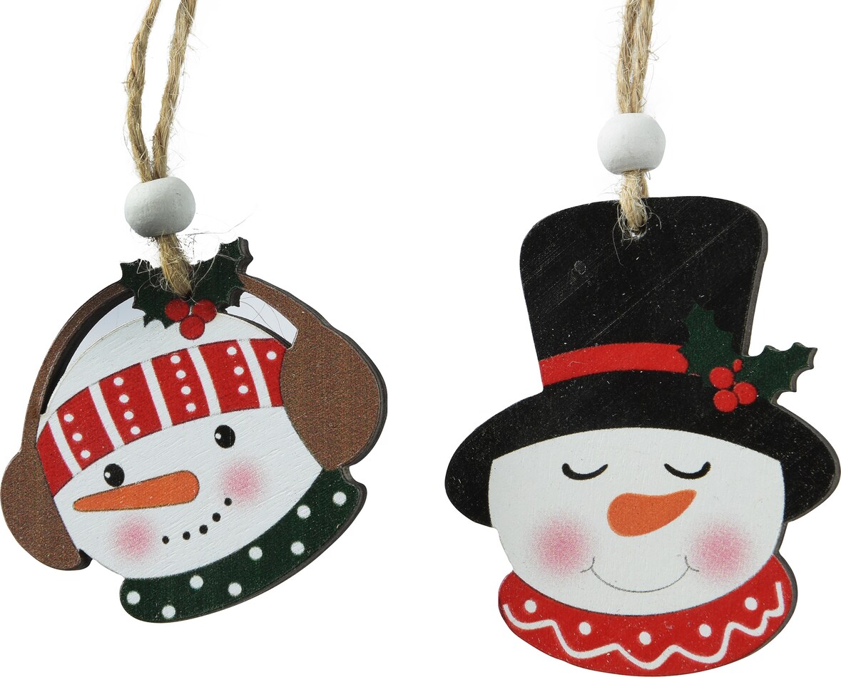 8x Christbaumschmuck Schneemann Holz 10cm Figur Weihnachtsbaum Anhänger Weihnachten Weihnachtsbaumschmuck Winterfigur Schneefigur Snowman Rot Weiß