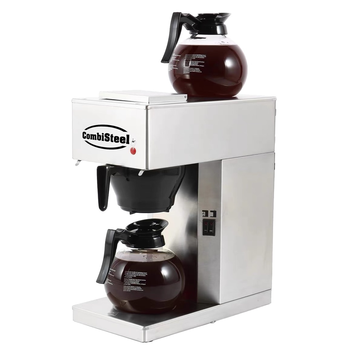Kaffeemaschine inkl. 2 Kaffeekanne aus Glas 1,8 Liter | 45,5x20,5x40,5cm | Edelstahl + CHEFGASTRO Geschirrtuch