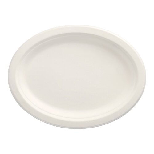 PAPSTAR 50 Teller, Zuckerrohr "pure" oval 26 cm x 20 cm x 2 cm weiss (89741, 50 Stück)