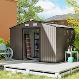 thumbnail of Outsunny caseta de jardín exterior 4,9 m² 277x195x192 cm con puerta corredera techo inclinado y 4 ventanas para patio terraza marrón