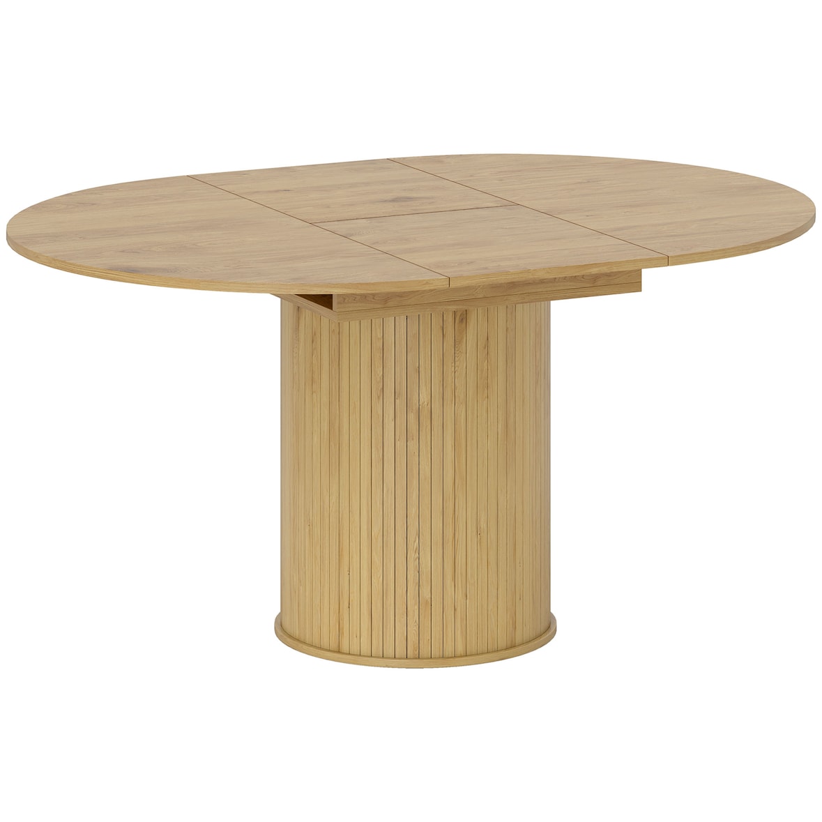HOMCOM mesa de comedor extensible redonda, 110-150 cm, para 6-8 personas, con base estriada ancha, para salón, 110-150x110x75 cm, madera natural