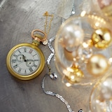 thumbnail of Taschenuhr Glas 11cm Christbaumschmuck Weihnachtskugeln Vintage Uhr gold