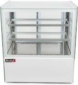thumbnail of Romux® Kühlvitrine für Konditorei Quadratisch Tischgerät 2 Böden Weiß 350 Liter Umluftkühlung | Kühlvitrine Gerade Glasscheiben
