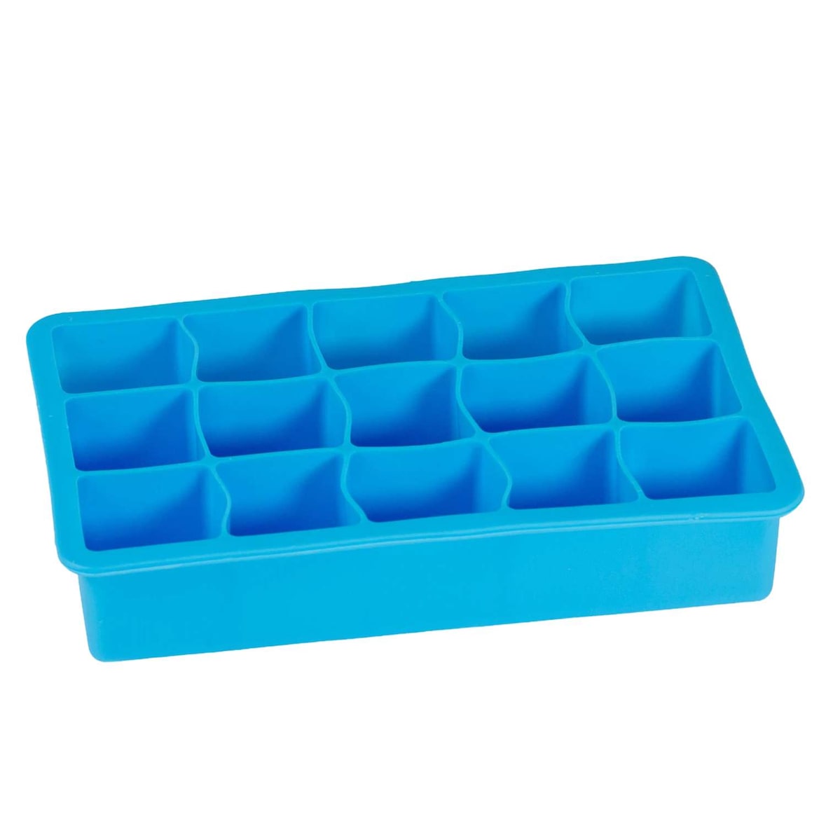 Intirilife 1x Eiswürfelform/Silikonform in BLAU - Eiswürfel Silikonform mit 15 Fächern à 3 x 3 x 3 cm für große Eiswürfel - 18 x 11 x 3.5 cm