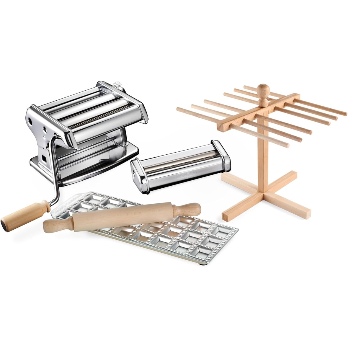 Imperia - Titania - Conjunto de Massas. Kit incluindo máquina de massa fresca, forma para ravioli, cortador de massa, rolo de massa e rolo de massa.