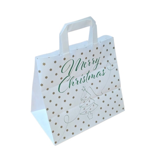 250 Papiertragetaschen Konditortüten weiß mit Weihnachtsmotiv "Merry Christmas" 26+17x25cm