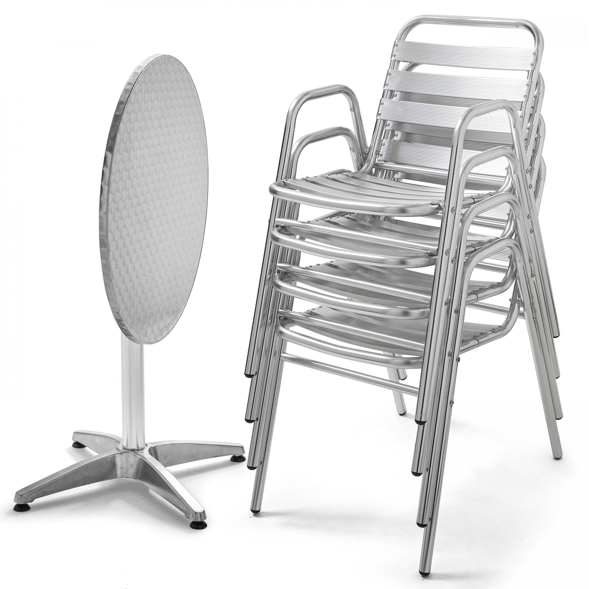 Table de jardin ronde et 4 chaises aluminium gris - Oviala