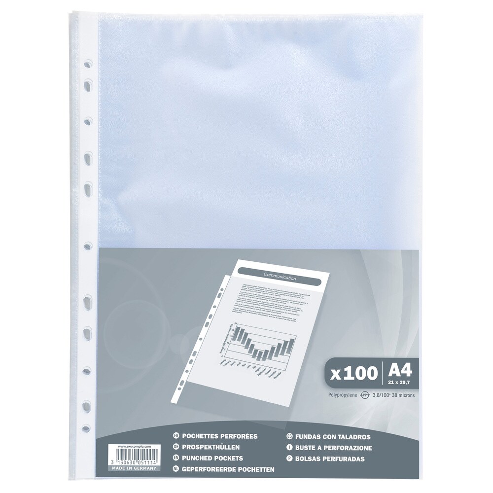 Exacompta Packung mit 100 Prospekthüllen aus PP 40µ, gekörnt - DIN A4
