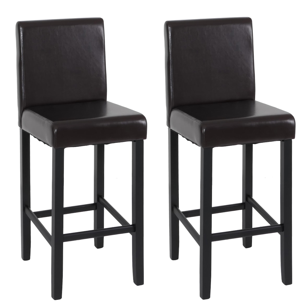 2er-Set Barhocker Vicenza, Barstuhl Tresenhocker, Holz+LEDER ~ braun, dunkle Beine