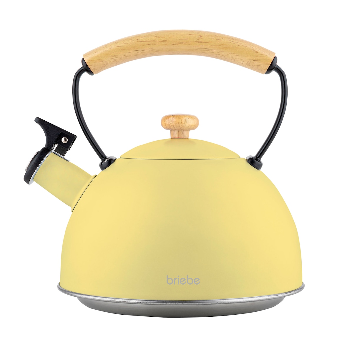 Briebe Pastel Chaleira de Indução com Apito, 2,5 L, Aço Inox, Retro, Vitrocerâmica, Gás, Cabo de Madeira , Amarelo