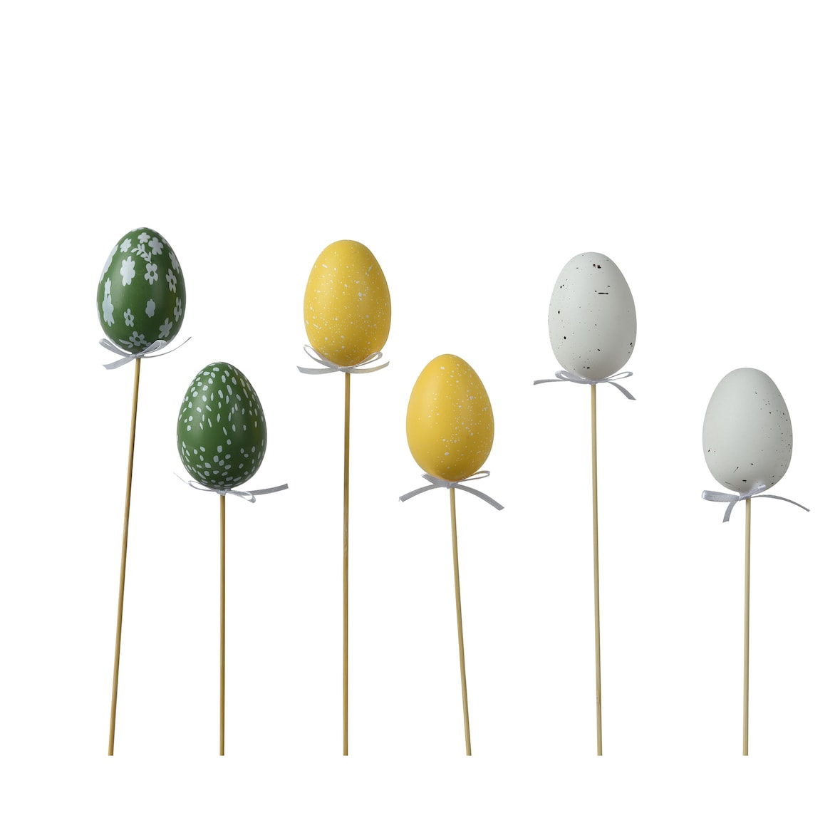 6 Osterstecker Osterei 31cm bruchfester Blumenstecker Ei am Stab Pflanzstecker Pflanzendeko Dekostecker Dekoei Osterdeko Frühlingsdeko Grün Gelb Weiß