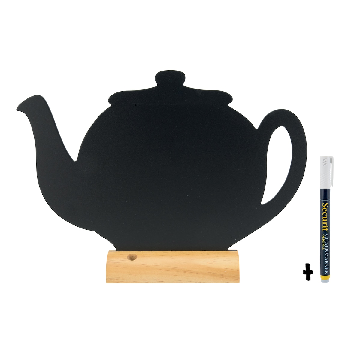 Securit® Tafelbord - Theepot Silhouet - Houten Basis - Inclusief Krijtstift