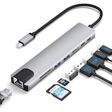 thumbnail of TOJ Hub USB C 8 in 1 - HDMI 4K - Adattatore Ethernet 100 MB/s - USB 3.0 - Lettore di Schede Micro SD / SD