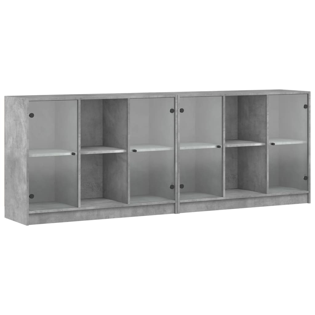 vidaXL Bücherschrank mit Türen Betongrau 204x37x75 cm Holzwerkstoff