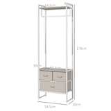 thumbnail of Suporte para Cabides com 3 Gavetas de Tecido Barra para Pendurar e Prateleira para Entrada Quarto 58,5x30x178 cm Natural