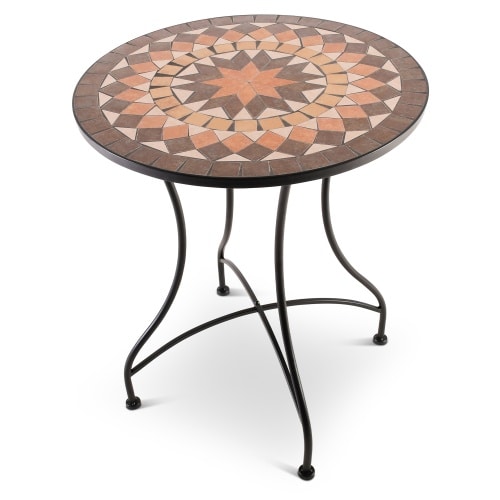 Mosaiktisch 60 cm Ø, mediterraner Garten- & Terrassentisch, 71 cm hoch, Braun-Orange-Beige, Raburg Mayla