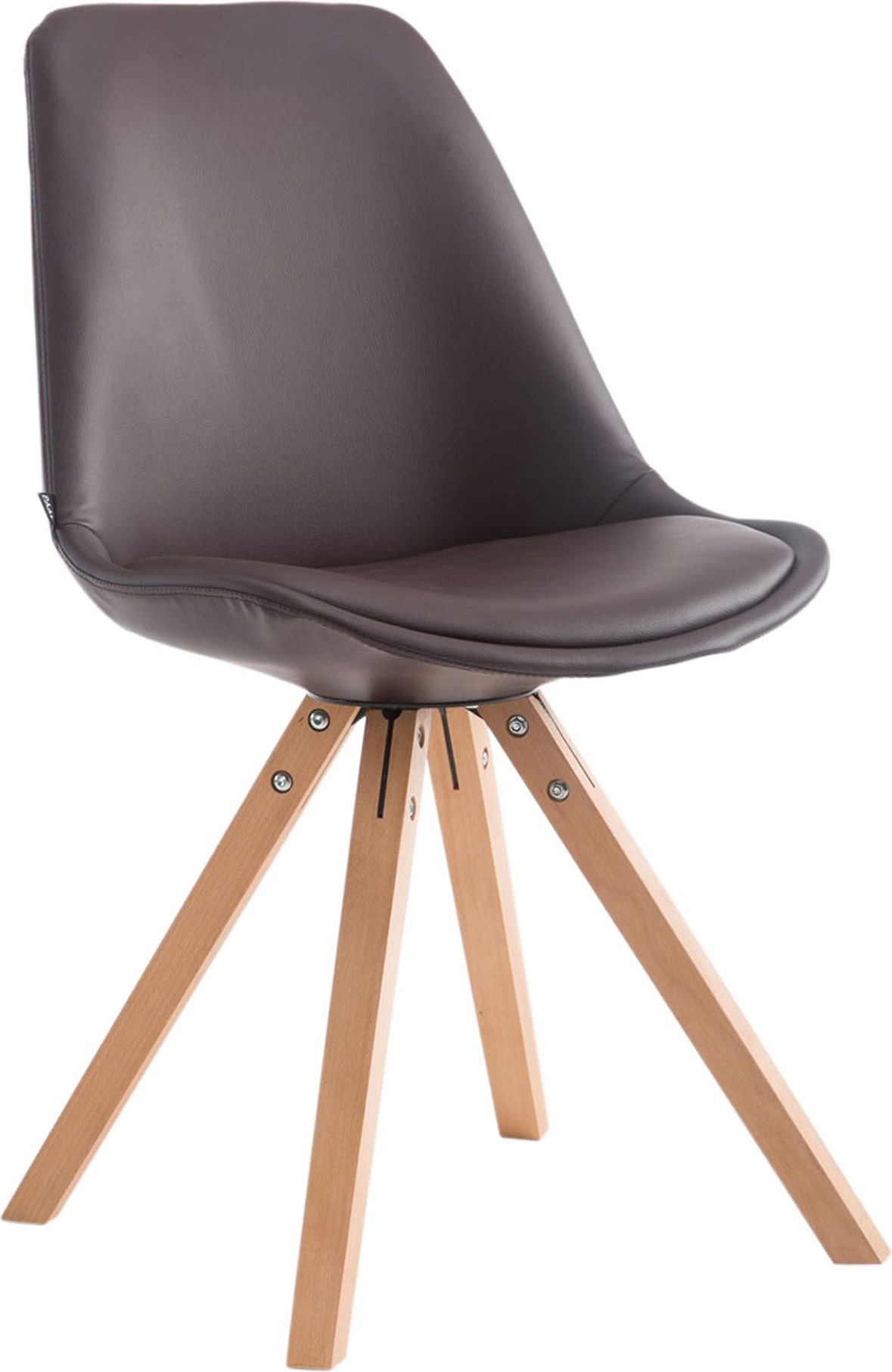 Décoshop26 - Skandinavischer Küchen-/Esszimmerstuhl mit braunem PVC-Sitz und 4 hellen quadratischen Holzbeinen 10_0003406
