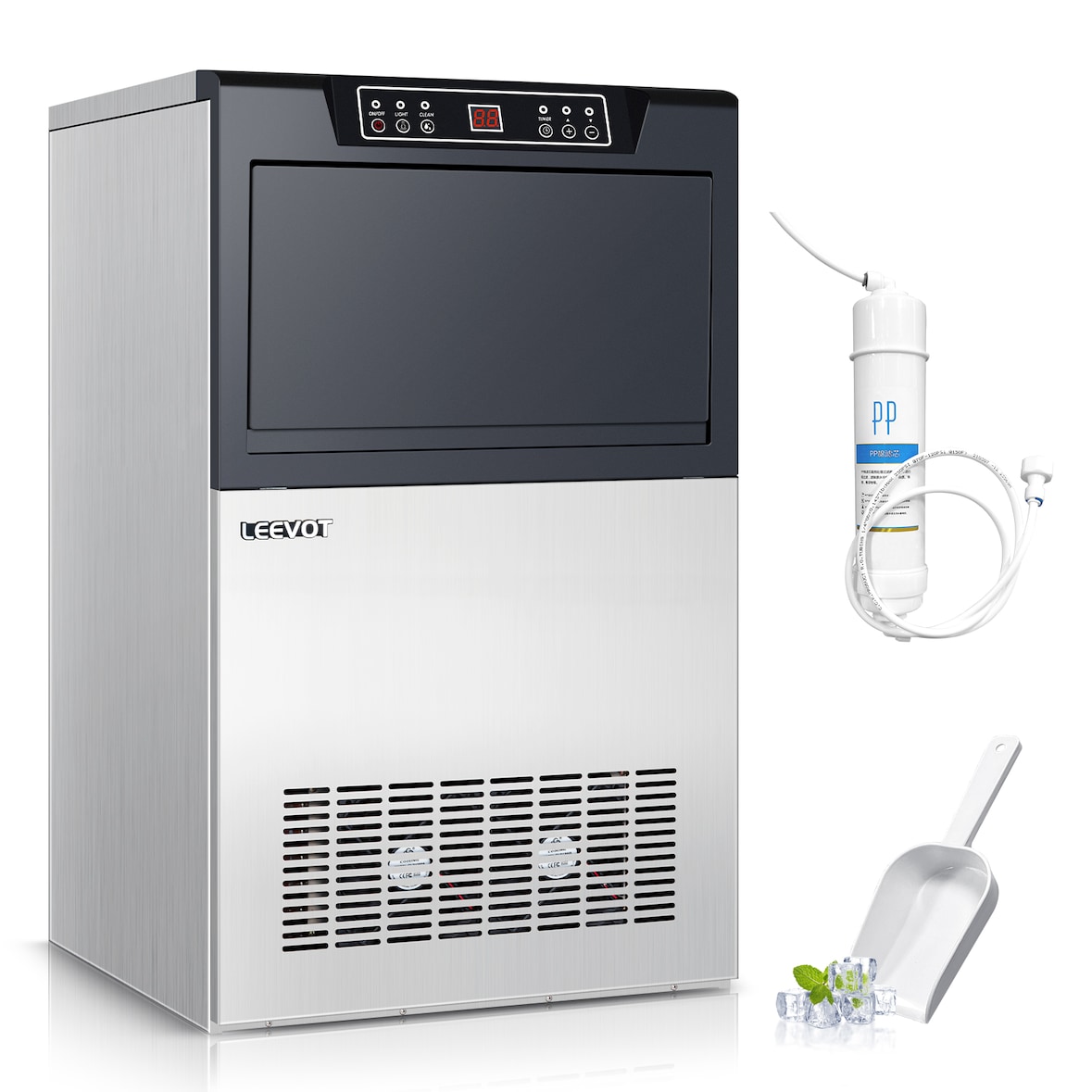 Macchina per Cubetti Ghiaccio Professionale - Macchina del Ghiaccio Casa 45KG/24h, 320W