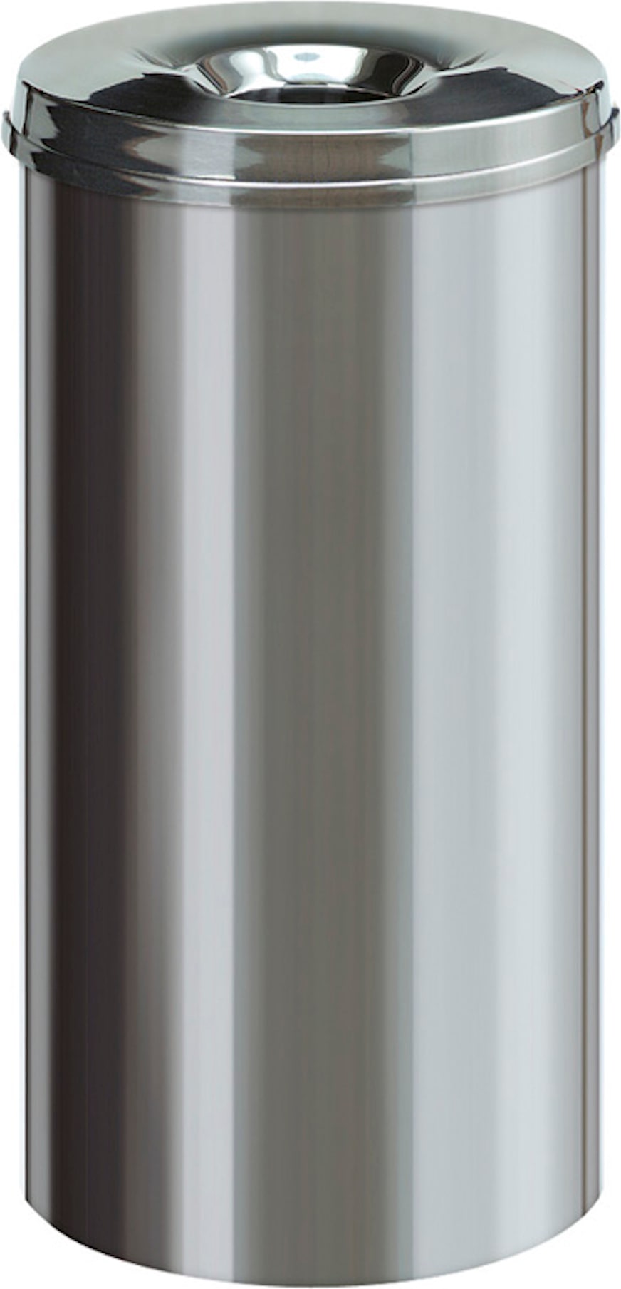 PROREGAL Selbstlöschender Papierkorb & Abfallsammler aus Edelstahl | 50 Liter, HxØ 62,5x33,5cm | Silber