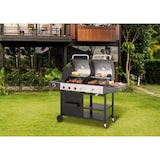 thumbnail of Tarrington House Barbecue a gas e carbone con 3 bruciatori + bruciatore laterale Carson, 42 × 96 cm, tavolino laterale, ruote, acciaio, nero